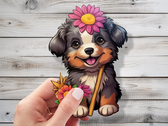 Adesivi Murali Rimovibili Cucciolo Con Fiori Rosa – Decorazione Cameretta Bambini In Vinile, 33x37 Cm - 4