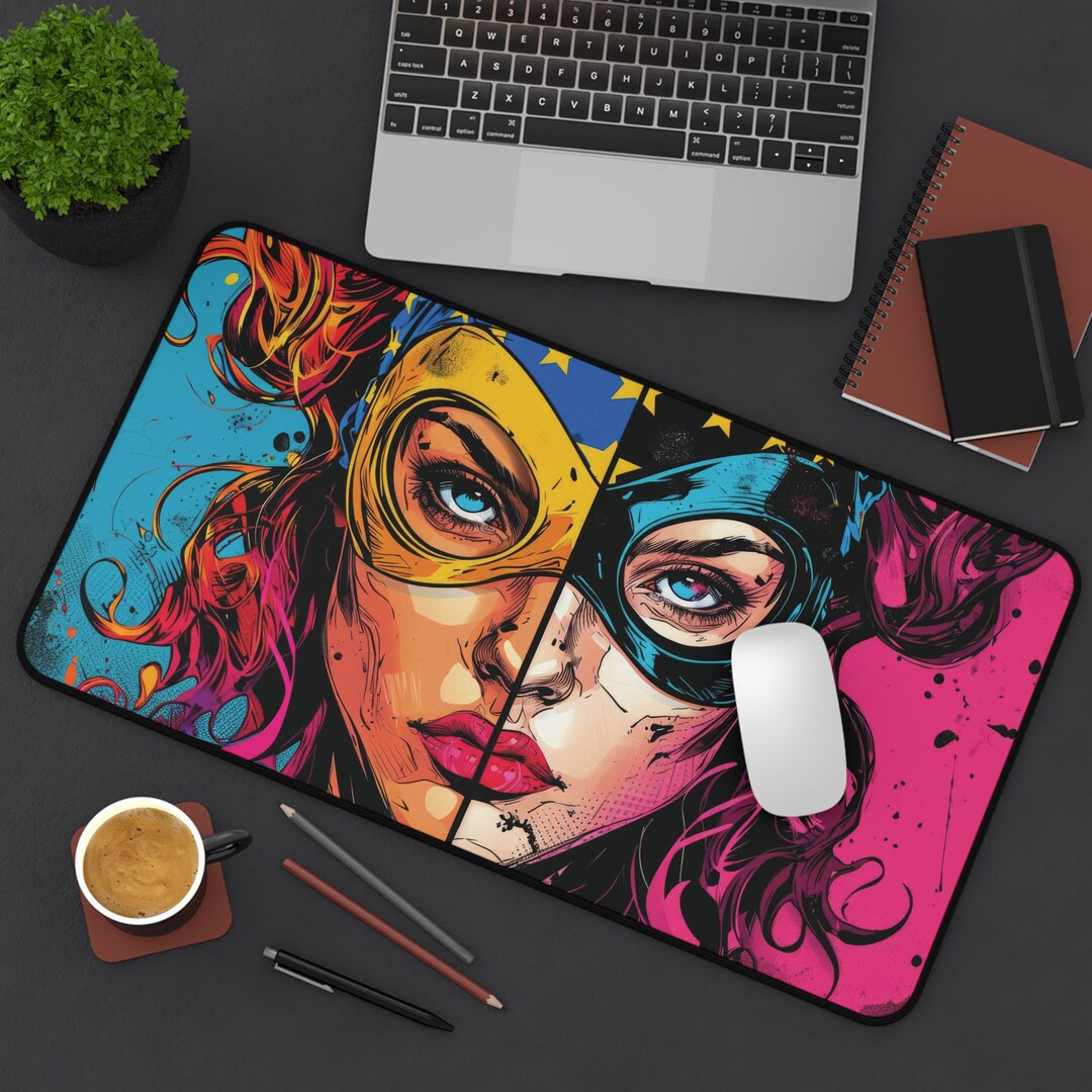 Epic Comic Hero XXL Desk Mat Colorful Comic Art Print Desk Pad Thick ...