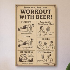 Rustic Beer Fitness Metal Art Sign, Vintage Bar Plaque for Mancave, Unique Brewery Wall Decor, Pub Tavern Hanging, Retro Artwork