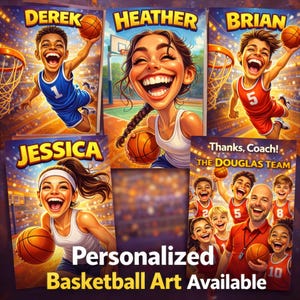 Custom Funny Basketball Caricature Portrait from Photo - Funny  Style Art Gift for Hoopers and Sports Fans - Digital Download