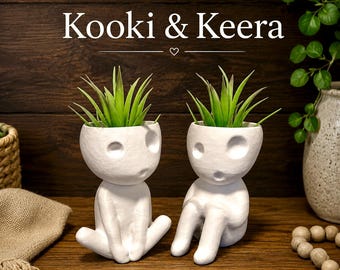 Kodama Airplant Holders "Kooki & Keera" - Charming Japanese Folklore Tree Spirit Plant Pots