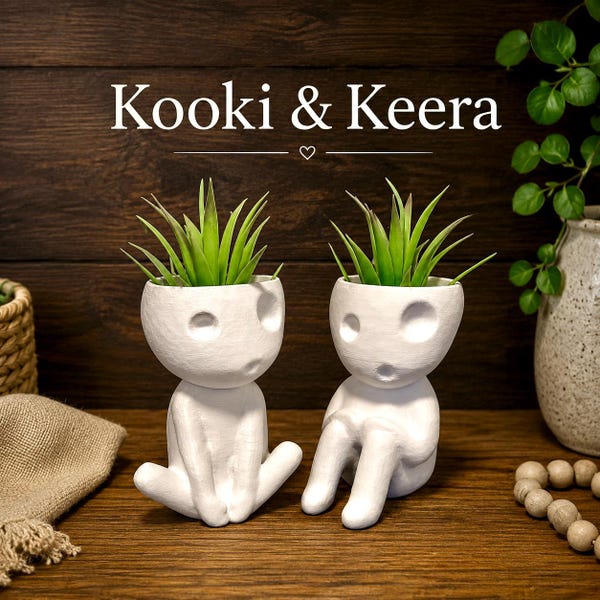 Kodama Airplant Holders "Kooki & Keera" - Charming Japanese Folklore Tree Spirit Plant Pots