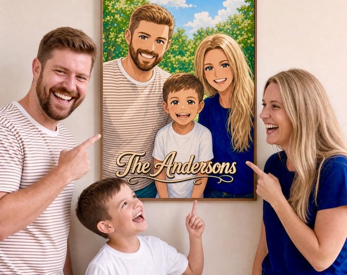Custom Anime Style Family Portrait – Turn Your Family Photo into Cute Personalized Anime Art - Digital Download