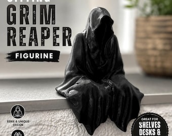 Sitting Grim Reaper Bookshelf Decor Figurine - 3D Printed Death Figure Gothic Gift