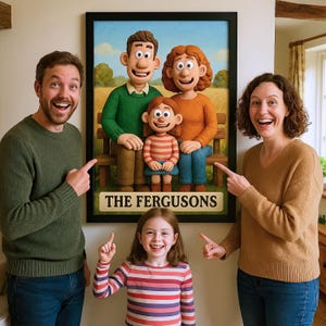 Gepersonaliseerd familieportret in Claymation-stijl – Uniek cadeau-idee familiemuurkunst in plasticinestijl: digitaal kunstwerk