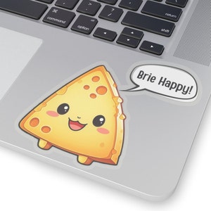 Charming Brie Cheese Sticker with Pun - &#39;Brie Happy&#39; Kitchen Decal