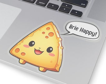 Charming Brie Cheese Sticker with Pun - &#39;Brie Happy&#39; Kitchen Decal