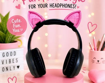 Pink Cat Ears for Headphones, Headset & Cosplay Props.  Twitch Streamer Gaming Headset Attachment