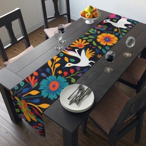 Large Colorful Otomi Table Runner | Traditional Mexican Table Decor |  Housewarming Gift | Cotton Tablecloth | Cotton Table Runner