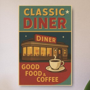 Retro Diner Metal Sign Vintage Americana Kitchen Wall Art, Rustic Home Decor Accent for Food Lovers, Great Gift for Chefs or Cooks