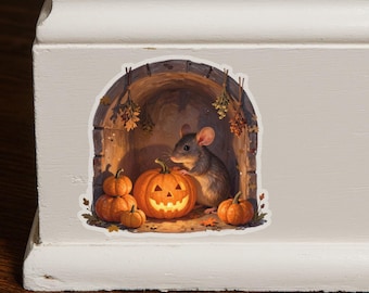 Cute Peek-a-Boo Halloween Mouse Wall Decal Sticker - Adorable Wall Decor for Baseboards - Playful Wall Art for Kids Room, Nursery, Home