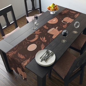 Coffee Themed Table Runner | Coffee Table Decor |  Housewarming Gift | Long Cotton Tablecloth | Large Cotton Table Runner