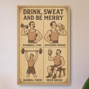 Vintage Beer Workout Metal Sign, Mancave Wall Decor, Rustic Bar Plaque, Unique Brewery Art, Pub Tavern Hanging, Retro Gift Idea