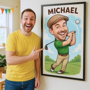 Personalized Funny Golf Caricature Portrait from Photo - Cartoon Art Gift for Sports Fans and Players - Digital Download