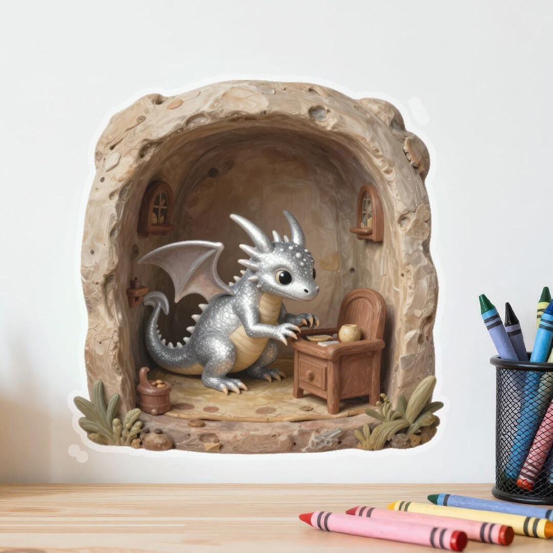 Nursery Dragon Wall Decal – 3D Cute Baby Dragon Sticker – Fairytale ...