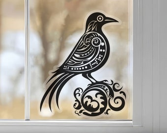 Elegant Filigree Bird Window Decal - Ornamental Black Design, Premium Vinyl, 2-6 Inches