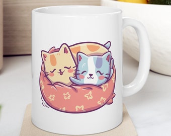 Cute Sleeping Cat Ceramic Mug - Adorable 11oz Coffee or Tea Cup - Perfect Cat Lover Gift - Dishwasher and Microwave Safe