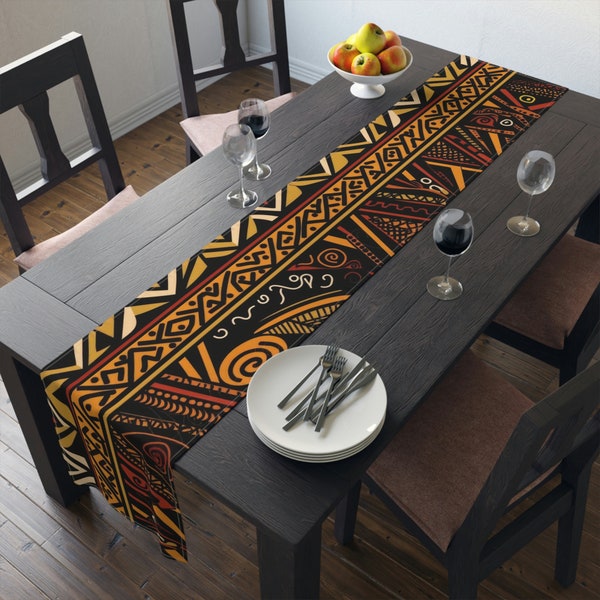 Chemin de table à motif tribal africain | Décor de table | Cadeau de pendaison de crémaillère | Nappe en coton | Coureur de table en coton | Chemin de table traditionnel