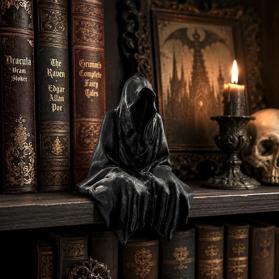 Sitting Grim Reaper Bookshelf Decor Figurine - 3D Printed Death