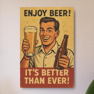 Retro Beer Commercial Metal Art Sign for Mancave - Vintage Bar Wall Decor, Rustic Tavern Plaque, Brewery Artwork, Pub Hanging Sign
