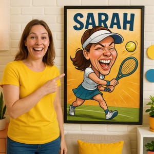 Ritratto di tennis divertente e personalizzato con la tua foto - Regalo sportivo personalizzato per giocatori di tennis, tifosi e allenatori - Download digitale