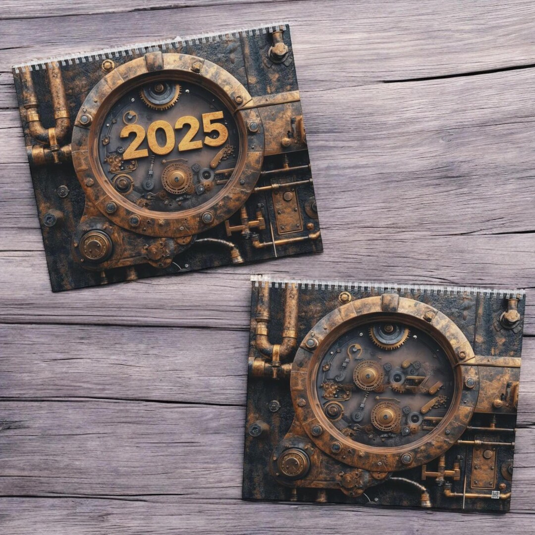 2025 Steampunk Calendar Vintage Industrial Wall Art Unique Monthly