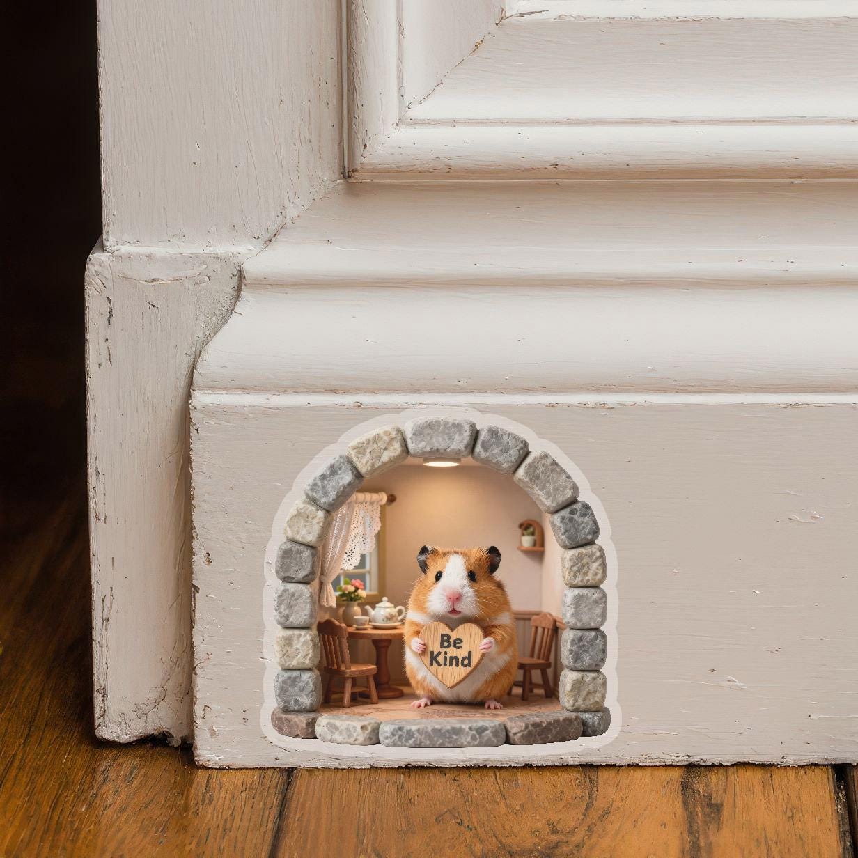 Cute Hamster Wall Decal - 3D Stone Arch Peekaboo Sticker - Cozy ...
