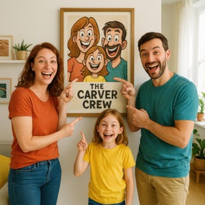 Ritratto di famiglia personalizzato in stile cartone animato - Caricatura divertente per famiglie - Download digitale