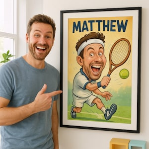 Custom Funny Tennis Caricature Portrait from Your Photo - Personalized Sports Gift for Tennis Players, Fans & Coaches - Digital Download