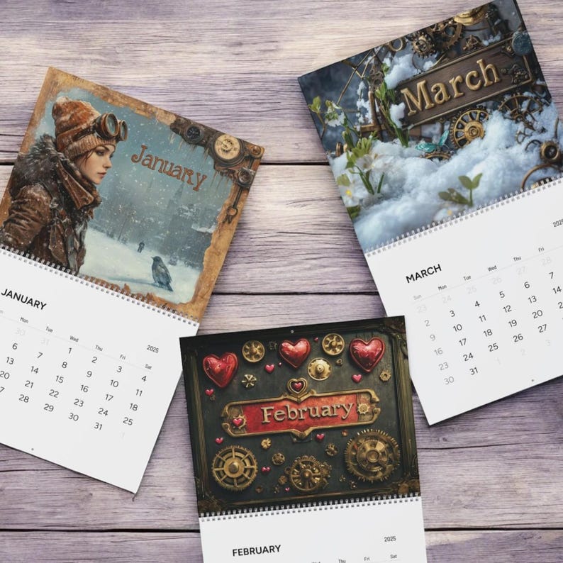 2025 Steampunk Calendar Vintage Industrial Wall Art Unique Monthly