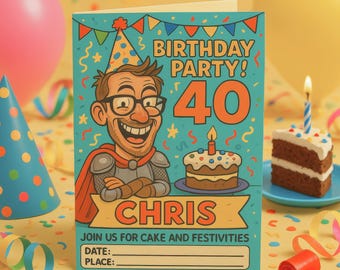 Custom Funny Birthday Party Caricature Invitation Design - Funny Cartoon Style Party Design - Digital Image Download