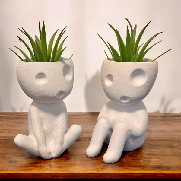 "Luftpflanzenhalter ""Kooki & Keera"" - Charmante japanische Folklore Baumgeist Kodama Pflanzentöpfe - 3D gedrucktes Pflanzenbasiertes Bio Kunststoff Dekor Geschenk."