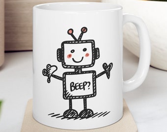 Charming "Beep?" Ceramic Mug - Eco-Friendly 11oz Coffee or Tea Cup - Perfect Friends Gift - Dishwasher and Microwave Safe