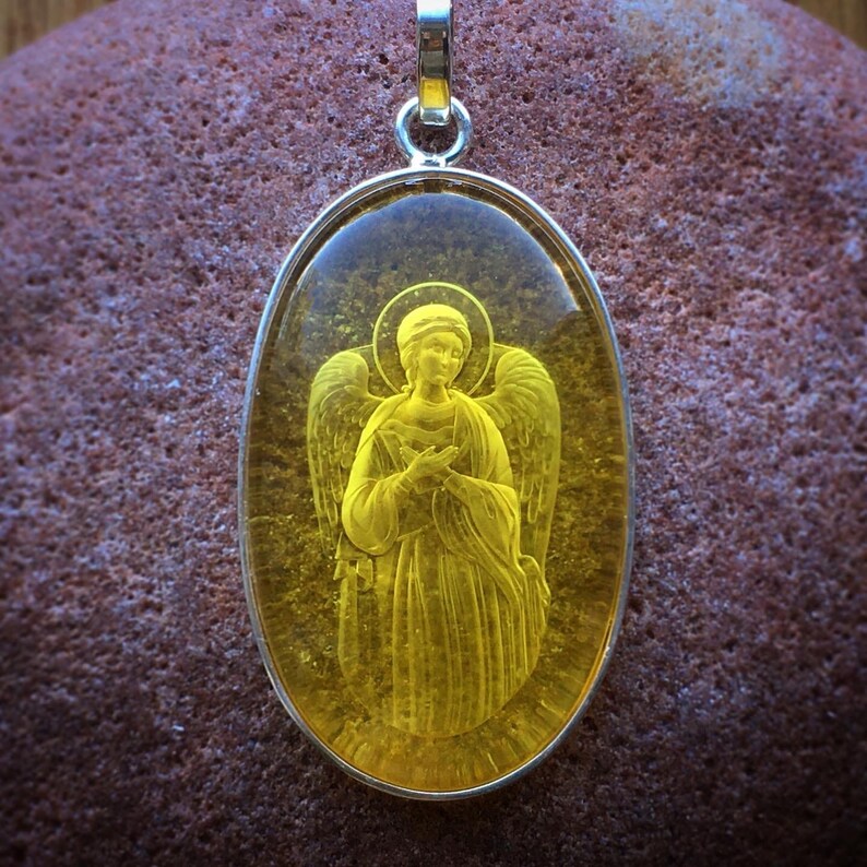 Amber Guardian angel silver Pendant gift for her Etsy