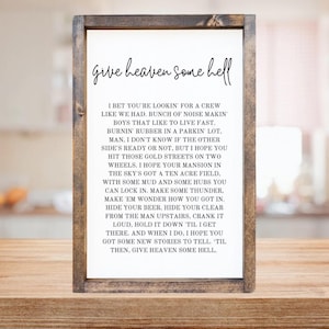 Give Heaven Some Hell Framed Sign | Song Lyric Sign | Country Song | Farmhouse Decor | Wall Decor