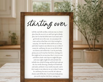 Signe lyrique de chanson de Beginning Over | Décoration de ferme rustique