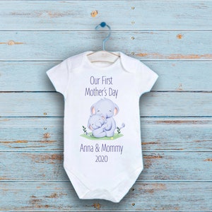 Personalized Our First Mother&#39;s Day Onesie®, Mother&#39;s Day Bodysuit, Elephant Baby Shower Gift, Pregnancy Announcement,  New Born Bodysuit