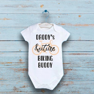 Daddy&#39;s Future Biking Buddy Onesie®, Future Biker Dude Baby Bodysuit, New Daddy Gift, Baby Shower Gift, Pregnancy Announcement