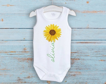 Sonnenblume Onesie®, Personalisiertes Baby Mädchen Onesie®, Sonnenblume Baby Kleidung, Boho Geburtstagsshirt, Kleinkind Sommer Shirt, Sonnenblume Baby Outfit