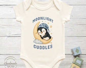 Moonlight Cuddles Penguin Baby Bodysuit 100% Turkish Cotton Baby Shower Celestial Gift
