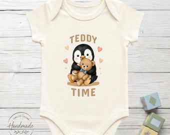 Teddy Time Penguin Baby Bodysuit 100% Turkish Cotton Baby Shower Toddler Clothes Gift