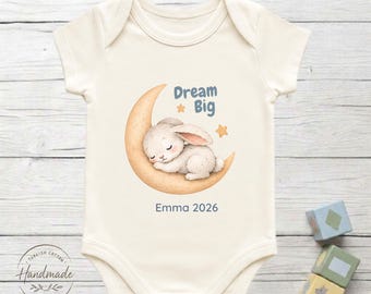 Personalized Dream Big Bunny Baby Bodysuit 100% Turkish Cotton Baby Shower Rabbit Gift