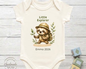 Little Explorer Sloth Baby Bodysuit 100% Turkish Cotton Baby Shower Forest Jungle Gift