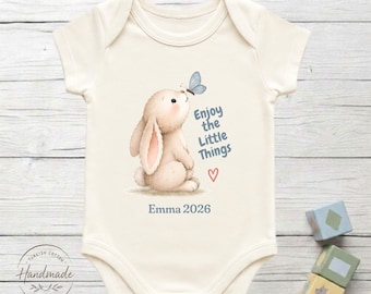 Personalized Enjoy The Little Things Bunny Baby Bodysuit 100% Turkish Cotton Butterfly Gift