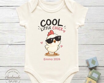 Personalized Cool Little Chick Baby Bodysuit 100% Turkish Cotton Baby Shower Chicken Gift