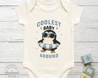 Coolest Baby Around Penguin Bodysuit 100% Turkish Cotton Baby Shower Sunglasses Summer Gift