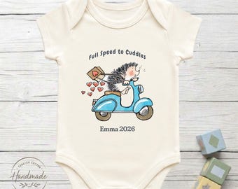 Personalized Full Speed Hedgehog Baby Bodysuit 100% Turkish Cotton Baby Shower Scooter Gift