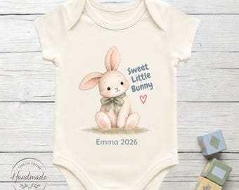 Personalized Sweet Little Bunny Baby Bodysuit 100% Turkish Cotton Baby Shower Rabbit Gift