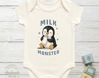 Milk Monster Penguin Baby Bodysuit 100% Turkish Cotton Baby Shower Funny Feeding Gift