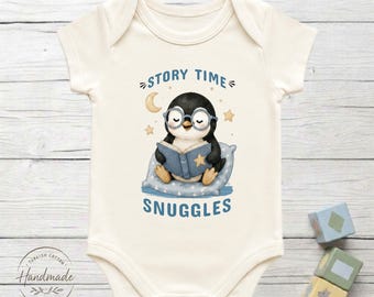 Story Time Snuggles Penguin Baby Bodysuit 100% Turkish Cotton Baby Shower Book Gift